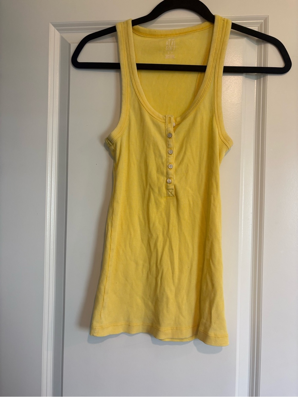 aerie Yellow Ribbed Henley Tank Top